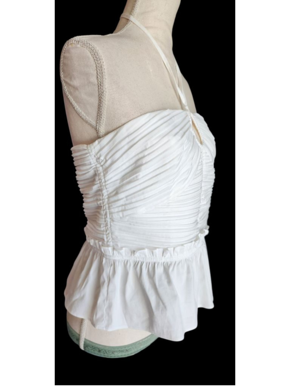 White House Black Market White Ruched Halter Peplum Top Size 8 Vintage Y2K - Picture 2 of 9